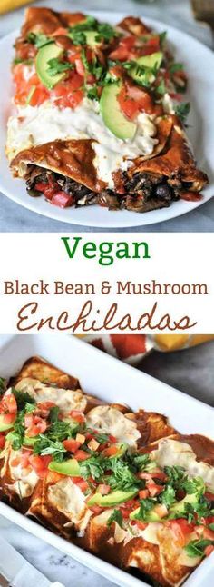 vegan black bean and mushroom enchiladas