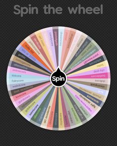 spin the wheel with different colors and words in each section, including one word that says spin