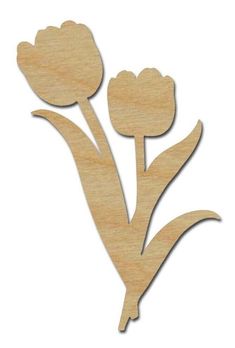 a wooden cutout of three flowers on a white background