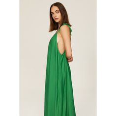 Green viscose (82% EcoVero Viscose Shell, 18% Nylon). Lining (100 % Ecovero Viscose). Shift. V-neck. Sleeveless. Tie closure. 47" from shoulder to hemline. Imported. Summer Maxi Length V-neck Dress For Daywear, Summer V-neck Maxi Dress For Daywear, V-neck Maxi Dress For Summer Daywear, Maxi Length V-neck Dress For Summer Daywear, Green Maxi Length Sleeveless Dress For Day Out, Chic Green Maxi Length Sleeveless Dress, Chic Green Sleeveless Dress For Brunch, Summer Rayon Maxi Dress For Daywear, Viscose V-neck Maxi Dress For Day Out