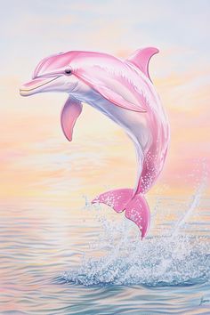 a painting of a pink dolphin jumping out of the water