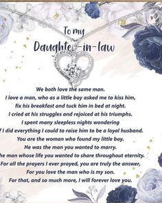 a poem written in the language of daughter's love on a necklace with roses