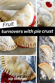 four pictures showing how to make fruit turnovers with pie crust