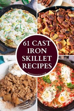 six cast iron skillet recipes with text overlay