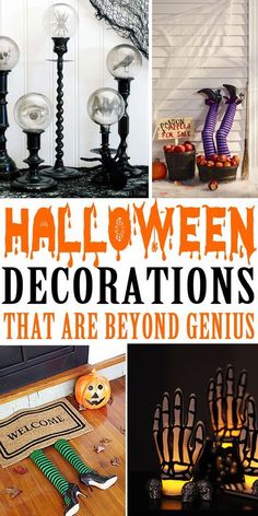 halloween decorations that are beyond genius with text overlaying the top and bottom right corner