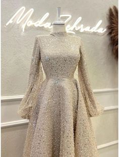 A-Line Evening Gown Elegant Dress Formal Ankle Length Long Sleeve High Neck Sequined with Glitter Pleats Gown Elegant, Dresses Formal Elegant, Sequin Evening Dresses, Evening Gowns Elegant, Evening Dresses Cocktail, High Neck Long Sleeve, Dress Formal, Formal Dresses Prom, Evening Dresses Prom