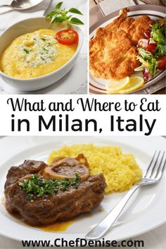 what and where to eat in milan, italy with text overlay that reads what and where to eat in italian