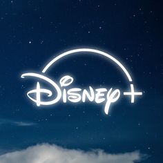 the logo for disney plus against a night sky with stars and clouds in the background