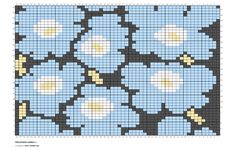 a cross stitch pattern with blue and white flowers on the outside, in black and yellow