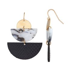 two pairs of earrings with black, white and gold details on the ear hooks are shown