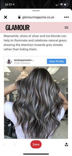 Brown Hair With Ash Blonde Highlights, Brown Hair With Silver Highlights, Grey Brown Hair, Highlights For Dark Brown Hair, Blonde Highlights On Dark Hair, Grey Hair Transformation, Ash Blonde Highlights, Black Hair With Highlights, Dark Hair With Highlights