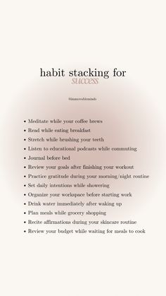 Transform your routine with habit stacking! Combine small habits to build momentum and create lasting change. One step at a time leads to success. #immovableminds Self Development Habits, How To Stop A Habit, Good Habits To Build, Building New Habits, How To Build A Habit, Creating Better Habits, Easy Habits To Start, How To Create Habits, Habit Stacking Quotes