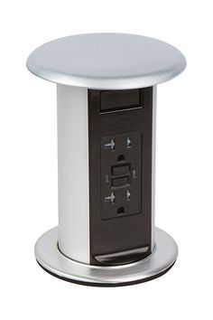 a white and black table with two outlets