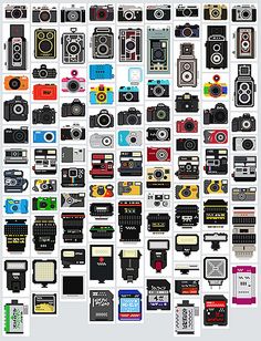 an image of many different types of cameras on a white background with the words digital camera