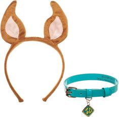 a headband with ears on it and a dog tag attached to the side of it