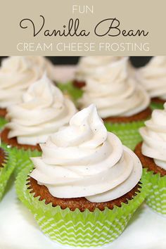 vanilla cream cheese frosting on top of cupcakes