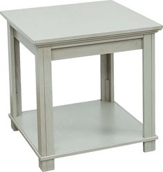 a small white table with one drawer on the top and two shelves below it,