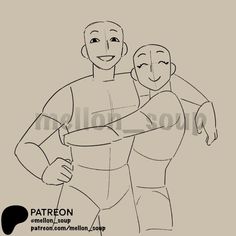 a drawing of two men hugging each other with the caption's name below