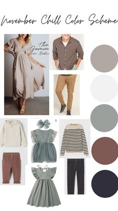 an assortment of clothing and accessories with the words november chill color scheme