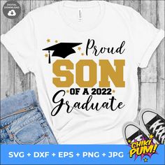 the proud daughter of a graduate t - shirt design is shown on top of a pair of jeans