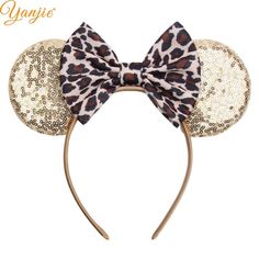 This is a Child Size, Sequined, Costume MINNIE MOUSE EARS - LEOPARD PRINT BOW - This is not an official Disney product. It is manufactured by Yanjie for costume or cosplay. Sequined Ears, on front and back, and LEOPARD PRINT BOW, with satin covered headband. Perfect for your little princess. Please visit my store "TIMMIE DISNEY TRADING PINS" for a huge selection of Disney Character pins, Vinylmation toys, Trading pin lanyards and much more:  https://www.ebay.com/str/timmiedisneytradingpins Pleas Costume For Girls, Princess Decorations, Leopard Print Bow, Minnie Mouse Ears Headband, Bow Headbands, Mickey Y Minnie, Glitter Party, Mouse Ears Headband, Ear Hair