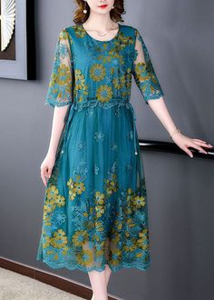 Green Floral Embroidered Knee-length Midi Dress, Blue Floral Embroidery Midi Dress For Evening, Blue Floral Embroidered Midi Dress For Evening, Summer Lace Midi Dress With Sequins, Blue Floral Print Embroidered Midi Dress, Spring Green Embroidered Dress For Party, Blue Embellished Midi Dress For Summer, Spring Green Embroidered Party Dress, Spring Party Green Embroidered Dress