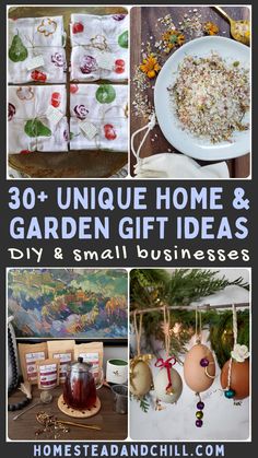 the cover of 30 unique home & garden gift ideas for small businesses by homestead and