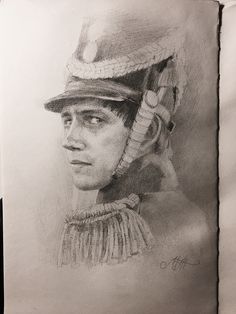 a pencil drawing of a man in uniform