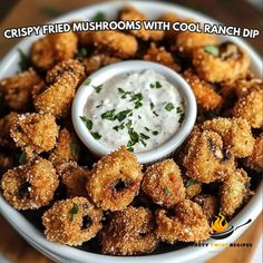 Get ready for a snack that’s out of this world! These Crispy Fried Mushrooms paired with Cool Ranch Dip are simply irresistible! 🍄😋

Ingredients:
- 1 lb mushrooms (button, cremini, or oyster), cleaned and stems trimmed
- 1 cup buttermilk
- 1 teaspoon garlic powder
- 1/2 teaspoon paprika
- 1 cup all-purpose flour
- 1 cup breadcrumbs
- Oil for frying
- Cool Ranch dressing (for dipping)

Directions:
1. Start by soaking those clean mushrooms in buttermilk for at least 30 minutes; this helps them ...