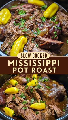 slow cooked mississippi pot roast with yellow peppers