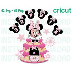 a minnie mouse birthday cake with pink and white decorations