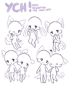 an image of some cartoon characters with the words ych on them and other expressions