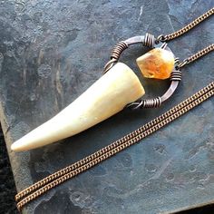 Deer Antler Crafts, Raw Citrine Necklace, Wire Wrap Necklace, Rustic Necklace, Antler Necklace