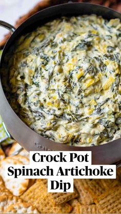 spinach dip in a bowl surrounded by crackers