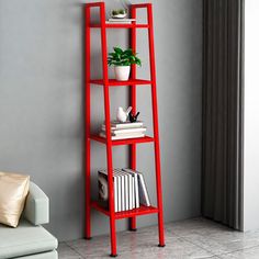 PRICES MAY VARY. [Narrow Shelf for Small Spaces] This skinny bookshelf takes up only 23.5”D x 14”W of floor space and makes the most of vertical space with its 58” height and 4 shelves. This space-saving ladder shelf works like a charm in small spaces [One Shelf, Many Uses] Store cooking utensils in the kitchen, display trinkets in the living room, hold photo frames in the bedroom, or organize books in the home office. Use this narrow shelf however you want! [Stable & Safe] Non-slip feet with adjustable pads increase the stability of this shelf and prevent items from falling off. Adjustable feet compensate for slight unevenness for added stability. The Trapezoidal design prevents the shelf from tipping over for safe use [Sturdy & Durable] Crafted with sturdy steel, this ladder shelf can ho Rack Kitchen Storage, Bookshelf Modern, Metal Bookshelf, Narrow Shelves, Ladder Bookshelf, Modern Bookcase, Kitchen Storage Rack, Standing Shelves, Vertical Frames