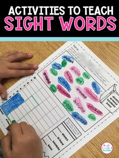 the sight words activity is shown with hands and fingers on top of a piece of paper