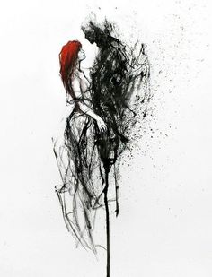 a drawing of a woman with red hair holding a stick in her hand and sprinkles all over her body