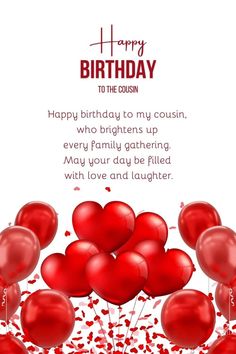 happy birthday card with red balloons and confetti