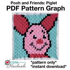 an image of a pink pig on a blue background with text that reads pooh and friends piglet pattern graph