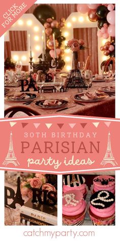 paris themed birthday party with pink and black decorations