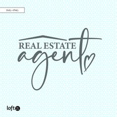 the real estate agent logo is shown in black on a light blue background with white dots