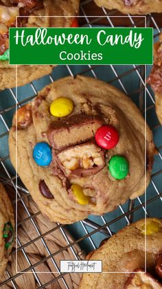 halloween candy cookies on a cooling rack