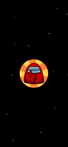 an orange and red object floating in the air with stars around it on a black background