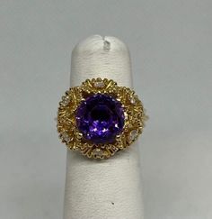 (eBay) Find many great new & used options and get the best deals for Vintage 14k, Diamond, & Synthetic Sapphire Ring at the best online prices at eBay! Free shipping for many products! Purple Sapphire, Gold Flowers, Ebay Finds, Sapphire Ring, Halo, Sapphire, Purple, Floral, Gold