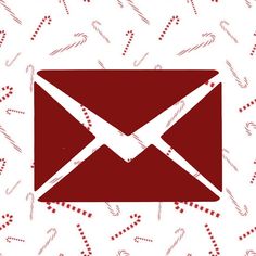 an email envelope with candy canes around it on a red and white pattern background