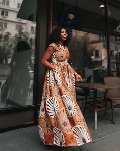 Brown Short Sleeve Dress With Pockets, Orange Cotton Dress With Pockets, Orange Short Sleeve Dress With Pockets, Brown Cotton Dresses With Pockets, Brown Cotton Dress With Pockets, Ankara Clothing, African Chic, Ankara Gown Styles, Ankara Dress