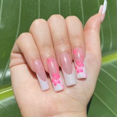 Shimmery French Tip Pink Hibiscus Nails - Etsy Shimmery French Tip, Pink Hibiscus Nails, French Tip Pink, Hibiscus Nails, Pink Hibiscus, Long Acrylic Nails Coffin