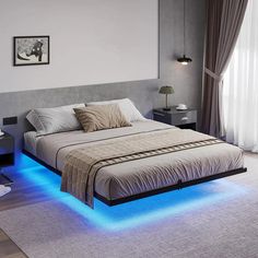 42023962378282|42023962411050|42023962443818|42023962476586 Bed Frame With Led Lights, Letto King Size, California King Size Bed, Led Beds, Floating Bed Frame, Led Bed Frame, Cama King Size, Full Size Bed Frame, Lit King Size