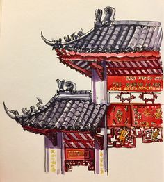 Chinese Temple Cabramatta Traditional Chinese House Drawing, Chinese Buildings Drawing, Chinese Traditional Building, Chinese Building Illustration, Chinese Pagoda Drawing, Chinese Building Drawing, Chinese Temple Drawing, Japanese Building Drawing, Chinese Temple Art