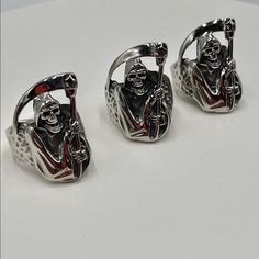 Anillos Santa Muerte Acero Inoxidable/Rings, The Grim Reaper Stainless Steel-Talla Size 9 10 11 12 13 $25 Each Layered Cross Necklace, The Grim Reaper, Hammered Necklace, Silver Cross Pendant, The Grim, Onyx Bead, Mens Accessories Jewelry, Magnetic Bracelet, Cross Earrings